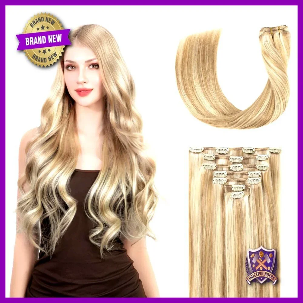 16 Inch Clip In Human Hair Extensions, 120g 7pc Set, Salon Quality Remy Hair